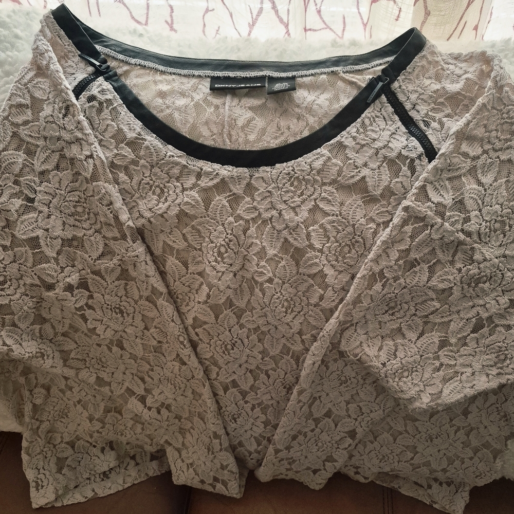 DKNY Leather AndLace Blouse - Pink and Black